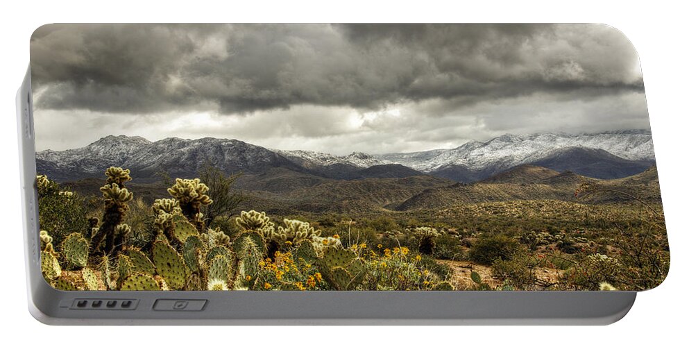 Arizona Portable Battery Charger featuring the photograph Snow in the High Desert by Saija Lehtonen
