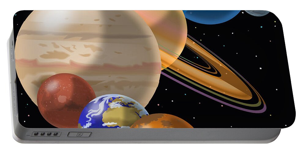 Solar System Montage Portable Battery Charger featuring the drawing Solar System by Mark Giles and Photo Researchers