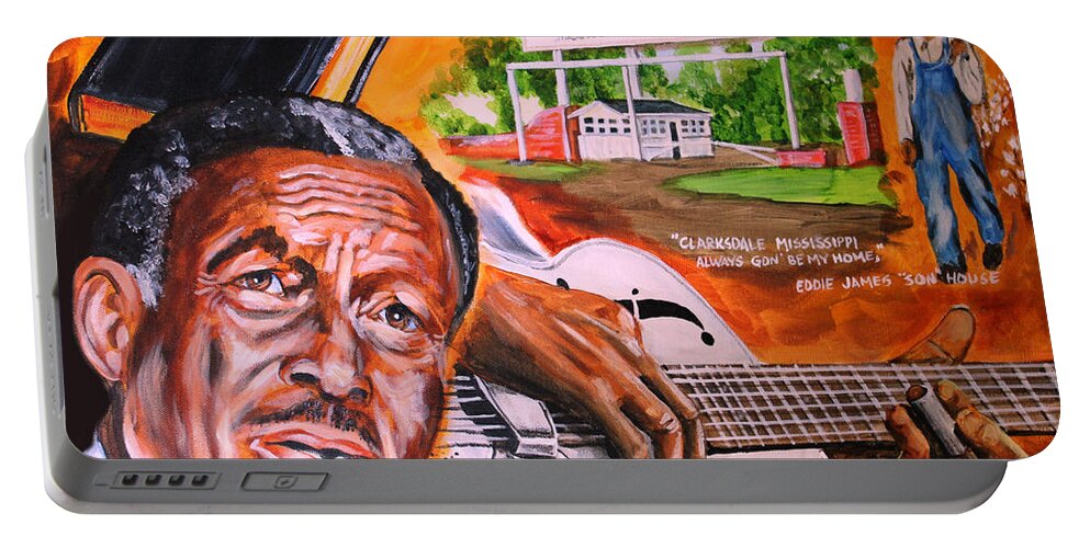 Son House Portable Battery Charger featuring the painting Son House by Karl Wagner