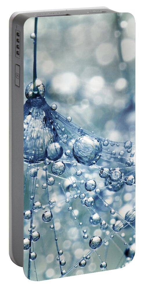 Dandelion Portable Battery Charger featuring the photograph Sparkling Dandy in Blue by Sharon Johnstone
