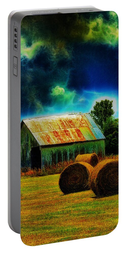 Field Portable Battery Charger featuring the photograph Spooky Hay Field by Bill and Linda Tiepelman