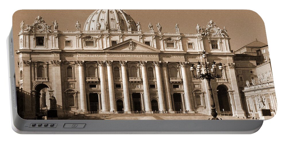 Sepia Portable Battery Charger featuring the photograph St. Peter's Basilica by Donna Corless