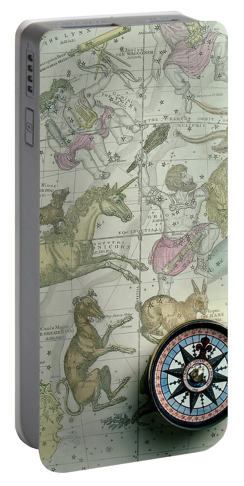 Star Map Portable Battery Charger featuring the photograph Star Map And Compass by Garry Gay