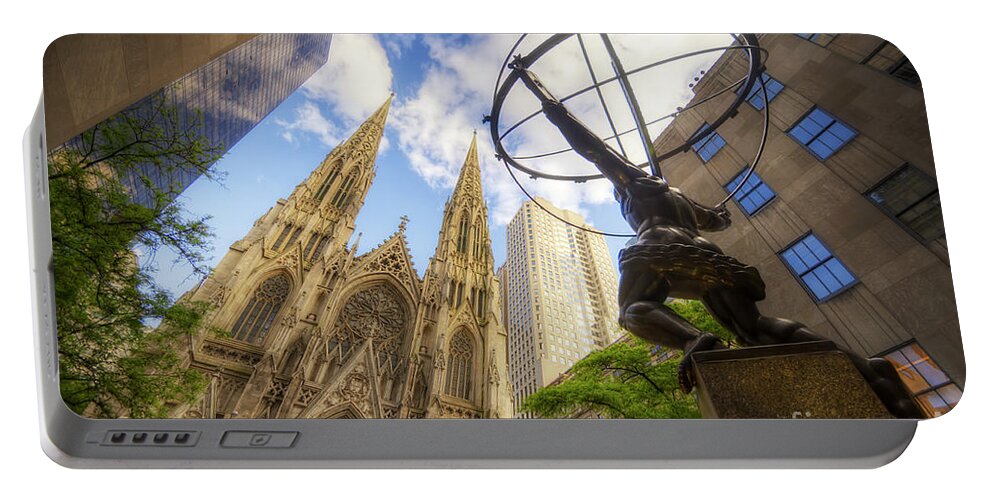 Art Portable Battery Charger featuring the photograph Statue And Spires by Yhun Suarez