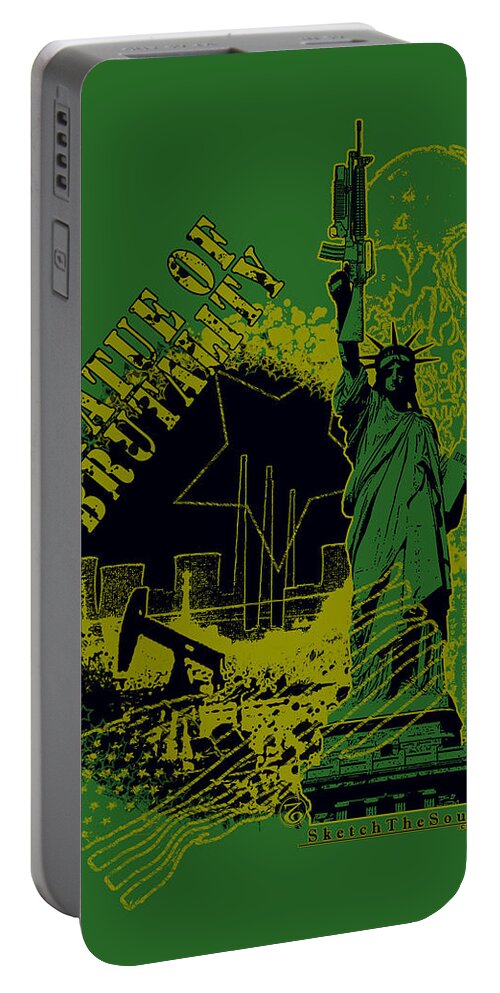 Statue Of Liberty Portable Battery Charger featuring the mixed media Statue of Brutality by Tony Koehl