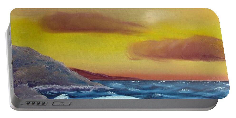 Painting Portable Battery Charger featuring the painting Stormy Beach by Charles and Melisa Morrison