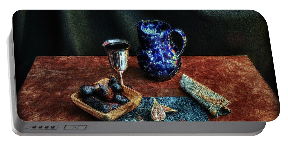 Figs Portable Battery Charger featuring the photograph Summer Figs And Wine by Mark Fuller