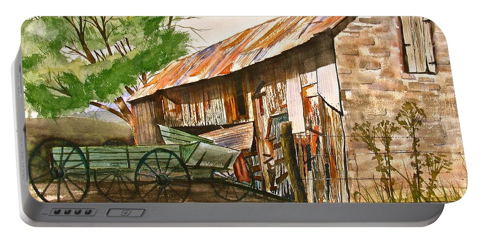 Barn Portable Battery Charger featuring the painting Summer Shower by Frank SantAgata