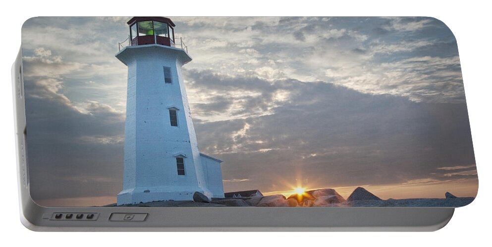 Art Portable Battery Charger featuring the photograph Sunrise at Peggys Cove Lighthouse in Nova Scotia Number 041 by Randall Nyhof
