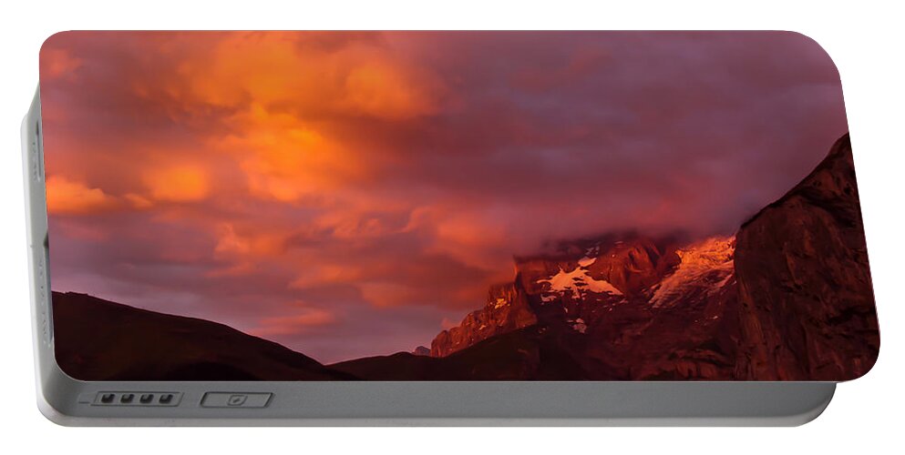 Sky Portable Battery Charger featuring the photograph Sunset Murren Switzerland by Tom and Pat Cory
