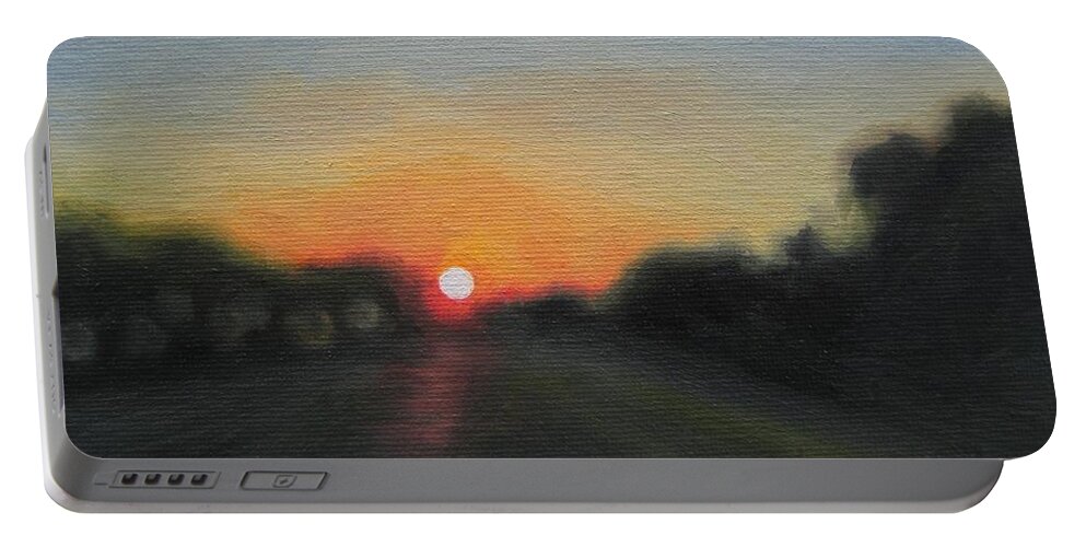 Noewi Portable Battery Charger featuring the painting Sunset Road by Jindra Noewi