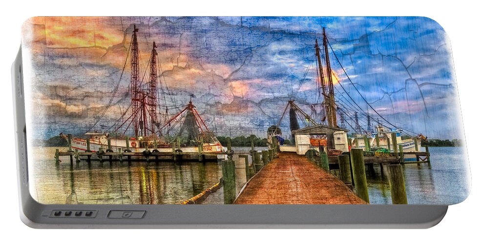 Boats Portable Battery Charger featuring the photograph Sunset Shrimping II by Debra and Dave Vanderlaan