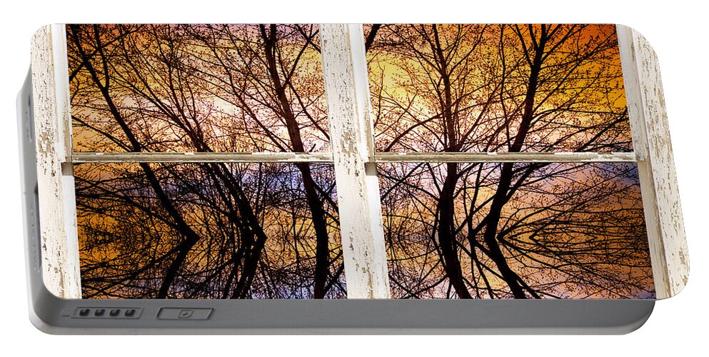 Colorful Portable Battery Charger featuring the photograph Sunset Tree Silhouette Colorful Abstract Picture Window View by James BO Insogna