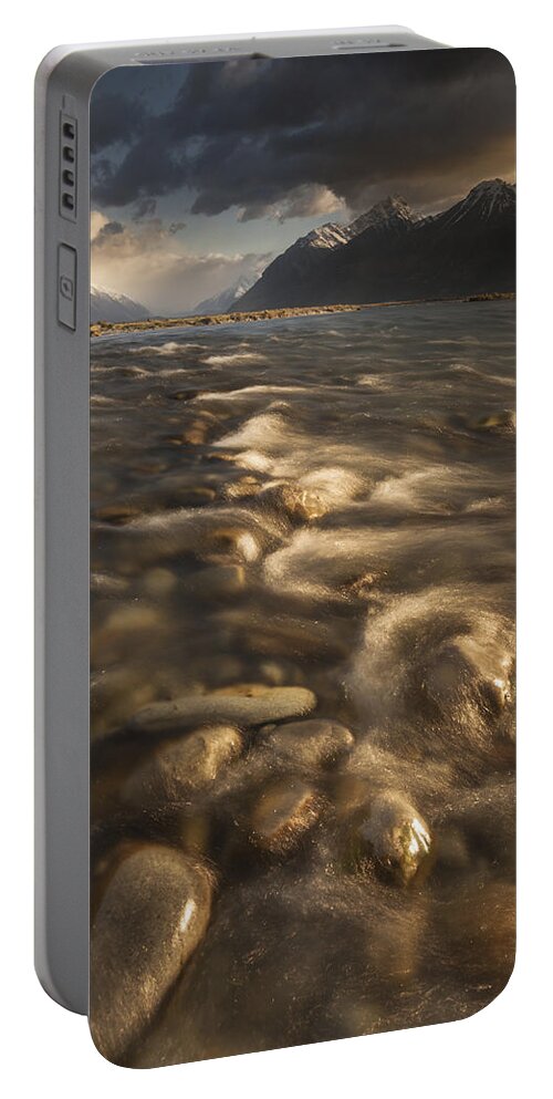 00498848 Portable Battery Charger featuring the photograph Tasman Valley River Flats At Dawn Mount by Colin Monteath