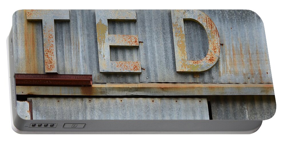 Ted Portable Battery Charger featuring the photograph TED Rusty Name Sign Art by Nikki Smith