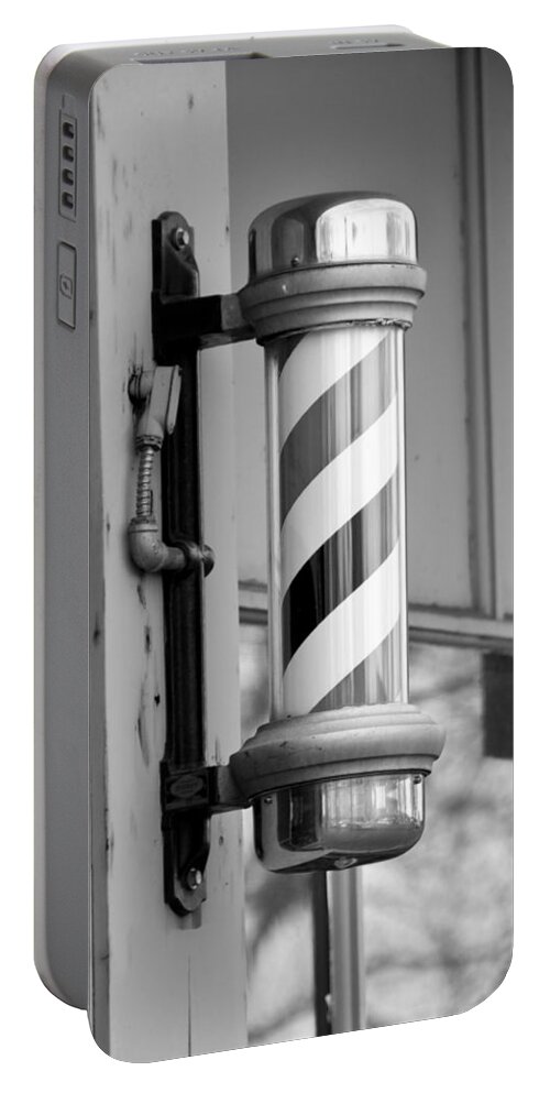 Barber Portable Battery Charger featuring the photograph The Barber Shop 4 BW by Angelina Tamez