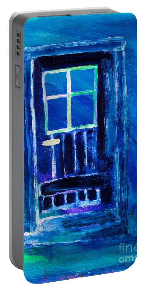 Blue Portable Battery Charger featuring the painting The Blue Door by Simon Bratt