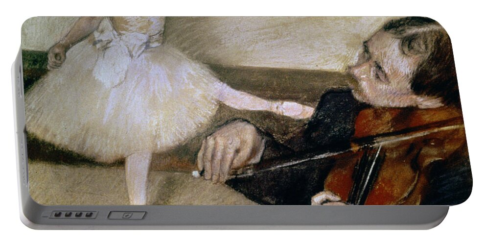 Dancing; Learning; Ballet; Music; Violin; Tutu; Impressionist; Violinist; Practice; Pose Portable Battery Charger featuring the pastel The Dance Lesson by Edgar Degas
