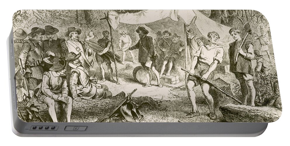 Art Portable Battery Charger featuring the photograph The First Day At Jamestown, 1607 by Photo Researchers