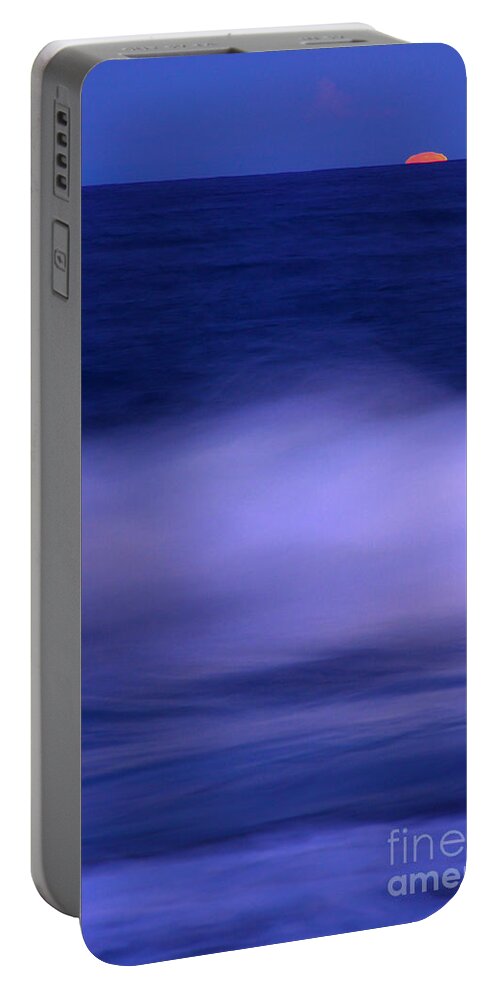 Sea Portable Battery Charger featuring the photograph The Red Moon And The Sea by Hannes Cmarits