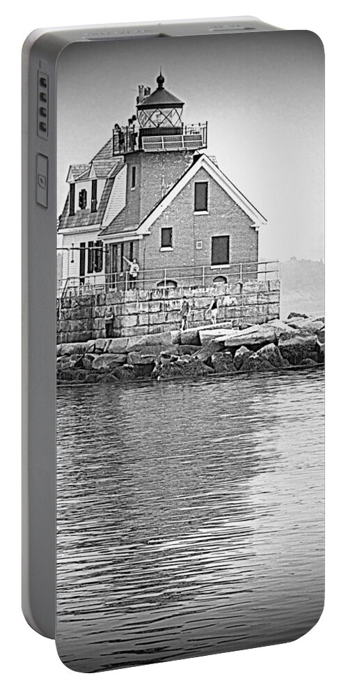 Seascape Portable Battery Charger featuring the photograph The Rockland Breakwater Light by Doug Mills