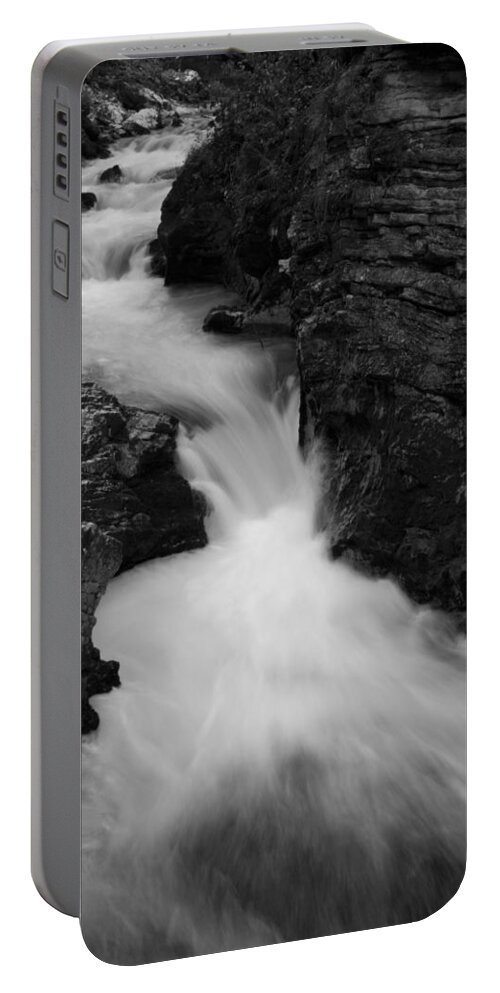 Soteska Portable Battery Charger featuring the photograph The Soteska Vintgar gorge in Black and White by Ian Middleton