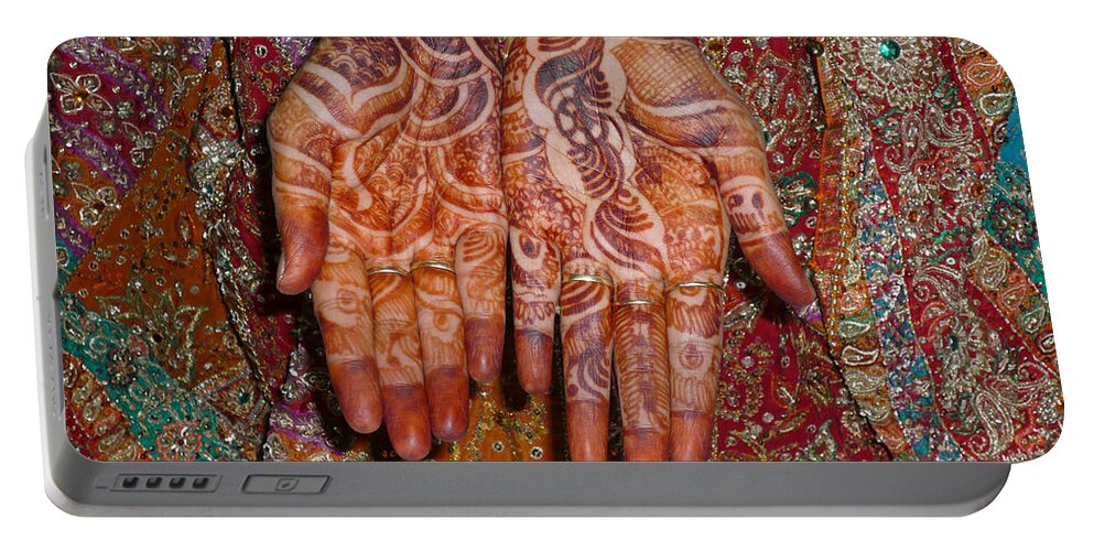 Clothes Portable Battery Charger featuring the photograph The wonderfully decorated hands and clothes of an Indian bride by Ashish Agarwal