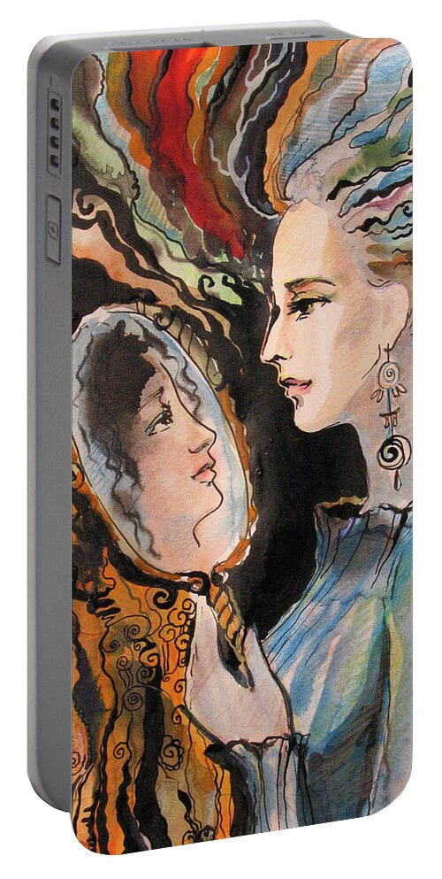 Woman Portable Battery Charger featuring the painting This mirror reflects someone else by Valentina Plishchina