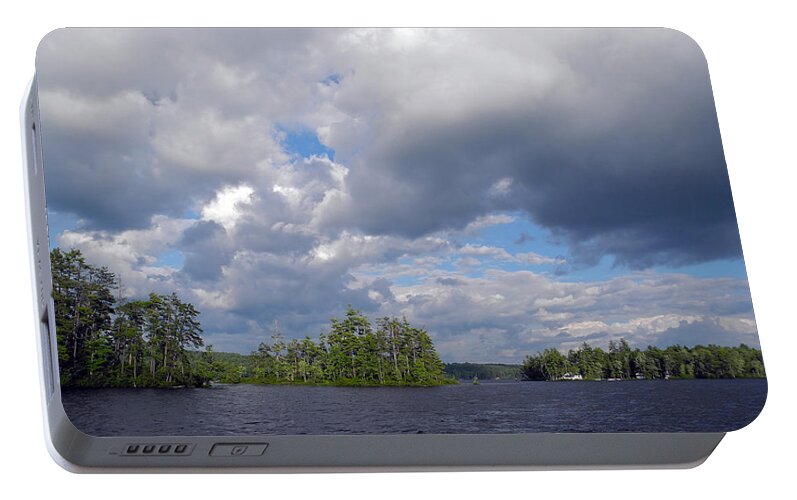 Landscape Portable Battery Charger featuring the photograph Three Islands and Cloud Mass by Lynda Lehmann