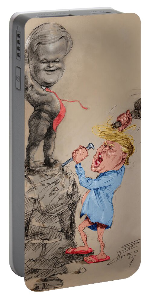 Donald Trump Portable Battery Charger featuring the drawing Trump Shaping Up the Future by Ylli Haruni