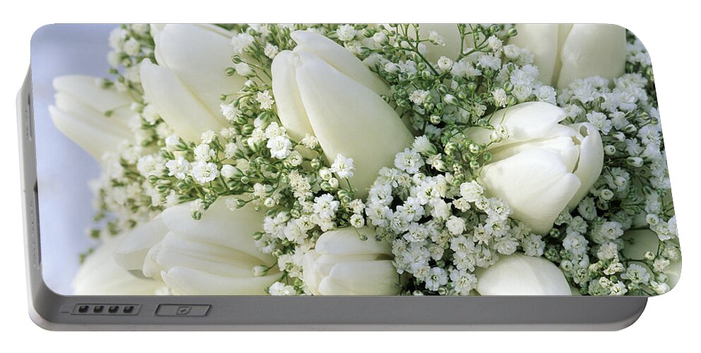 00280855 Portable Battery Charger featuring the photograph Tulips And Babys Breath #1 by Jan Vermeer