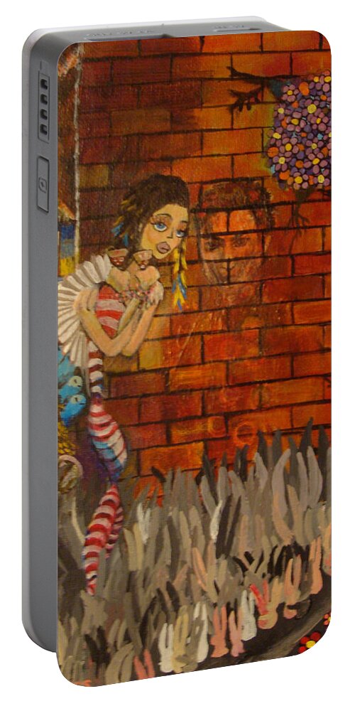 Surreal Portable Battery Charger featuring the painting Twisted and Empty by Mindy Huntress