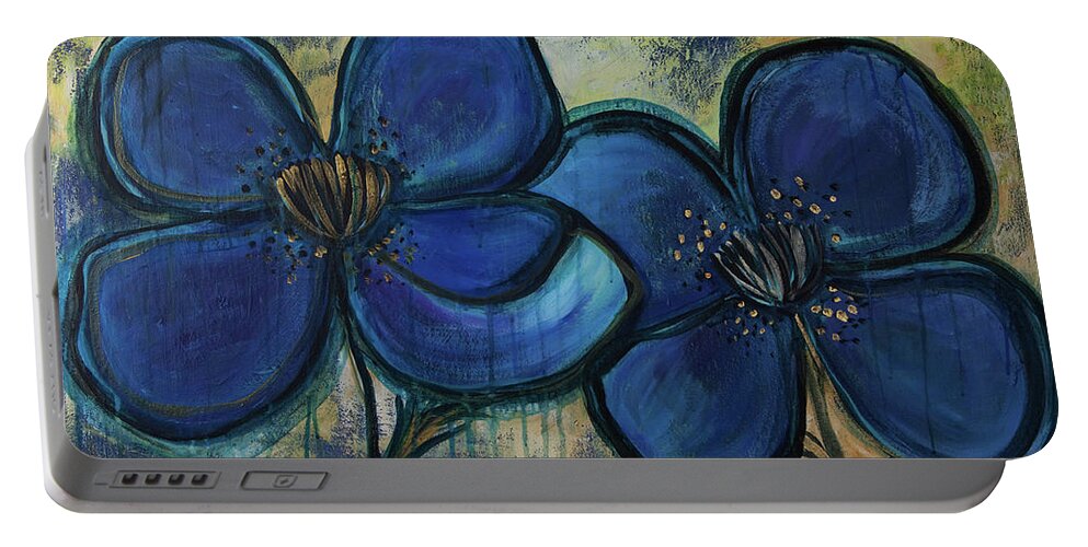 Poppies Portable Battery Charger featuring the painting Two Blue Poppies by Laurie Maves ART