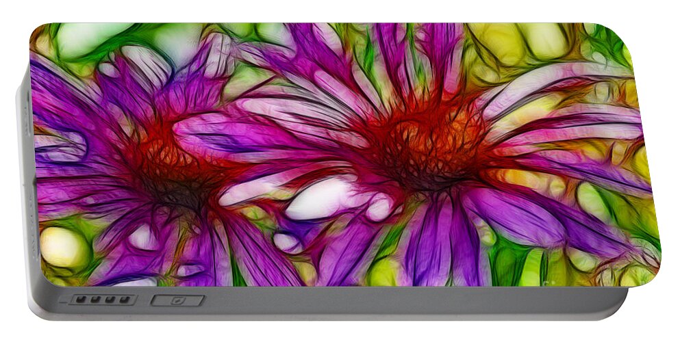 Fine Art Photography Portable Battery Charger featuring the photograph Two Purple Daisy's Fractal by Donna Greene