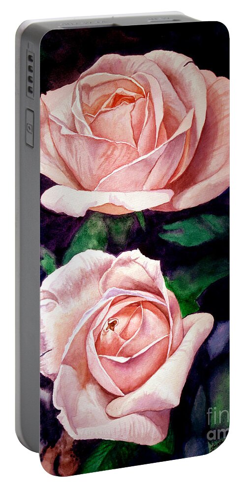 Rose Portable Battery Charger featuring the painting Two Roses by Christopher Shellhammer