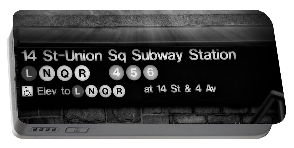 Union Square Portable Battery Charger featuring the photograph Union Square Subway Station BW by Susan Candelario