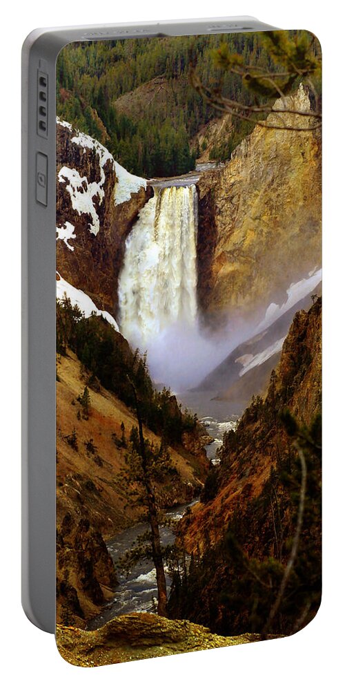 Waterfall Portable Battery Charger featuring the photograph Upper Yellowstone Falls by Ellen Heaverlo