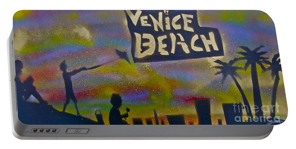 Mermaid Portable Battery Charger featuring the painting Venice Beach Life by Tony B Conscious