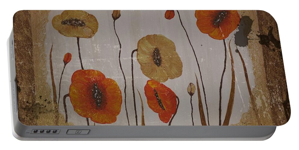 Red Poppies Portable Battery Charger featuring the painting Vintage Red Poppies Painting by Georgeta Blanaru
