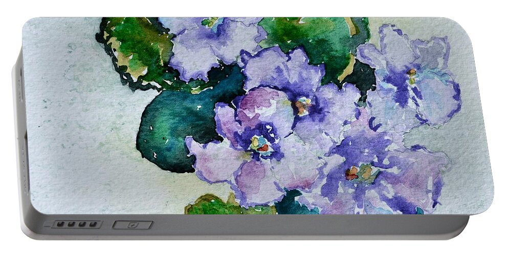 Violets Portable Battery Charger featuring the painting Violet Cluster by Beverley Harper Tinsley