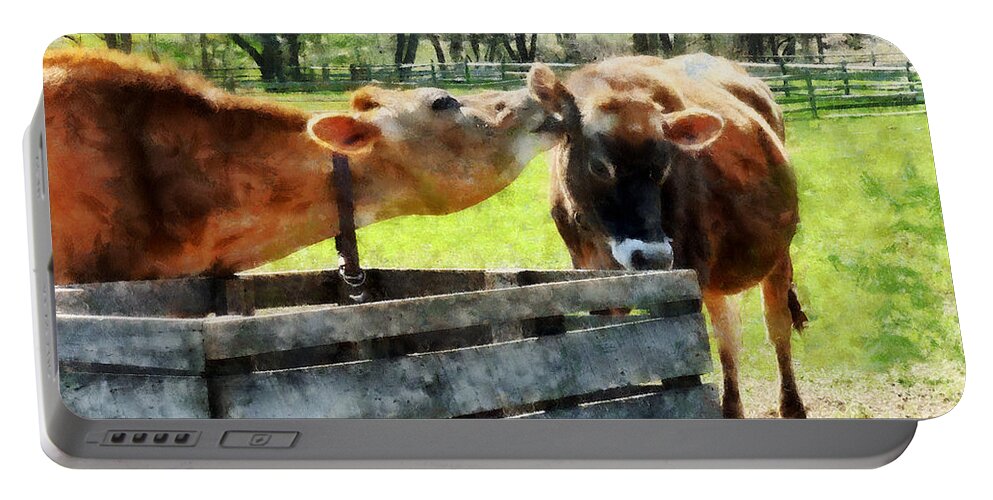 Cow Portable Battery Charger featuring the photograph Want To Hear a Secret by Susan Savad