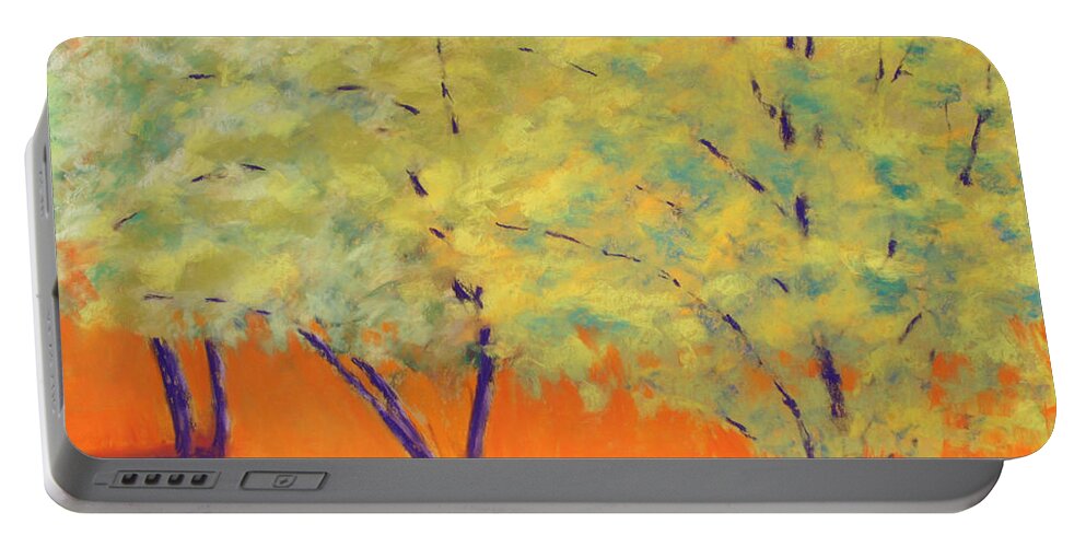 Yellow Portable Battery Charger featuring the painting Warm by Karin Eisermann