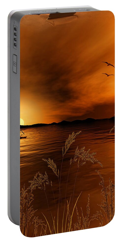 Gold Art Portable Battery Charger featuring the digital art Warmth Ablaze - Gold Art by Lourry Legarde