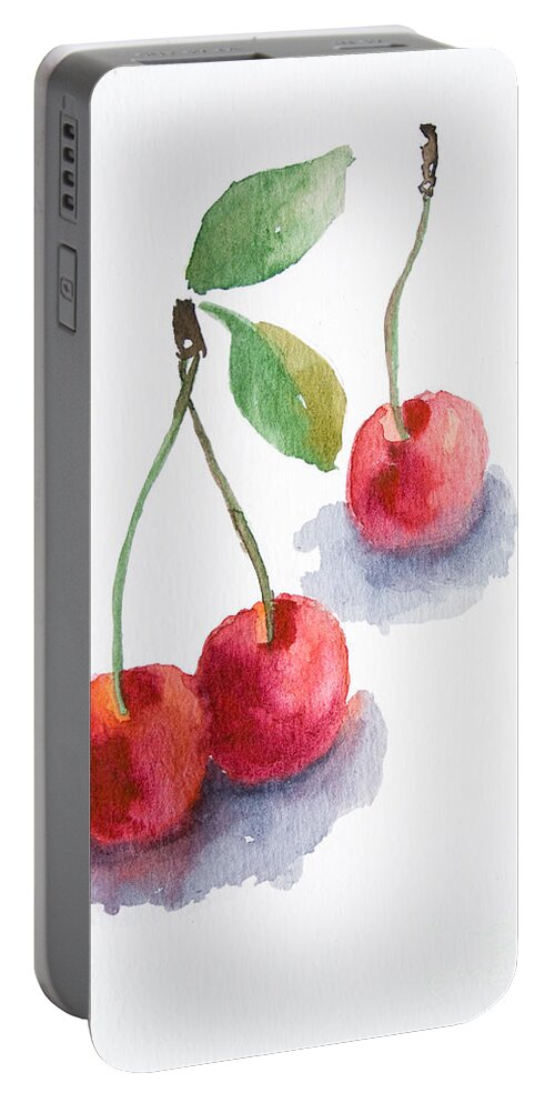 Berry Portable Battery Charger featuring the painting Watercolor cherry by Regina Jershova
