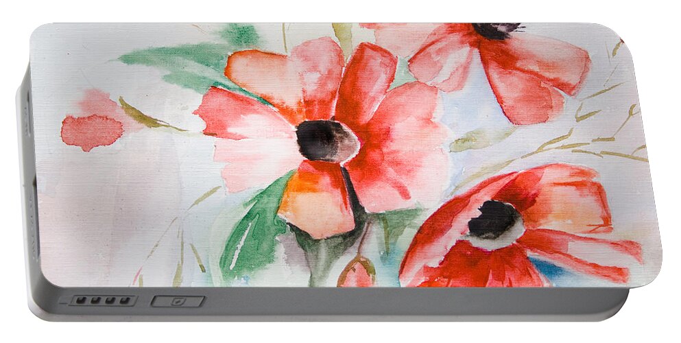 Backdrop Portable Battery Charger featuring the painting Watercolor Poppy flower by Regina Jershova