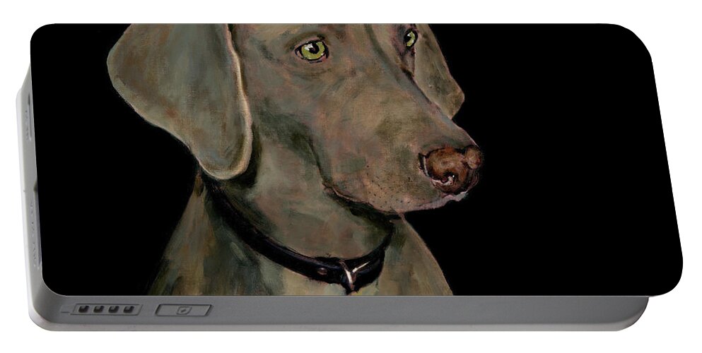 Weim Portable Battery Charger featuring the painting Weimaraner by Dale Moses