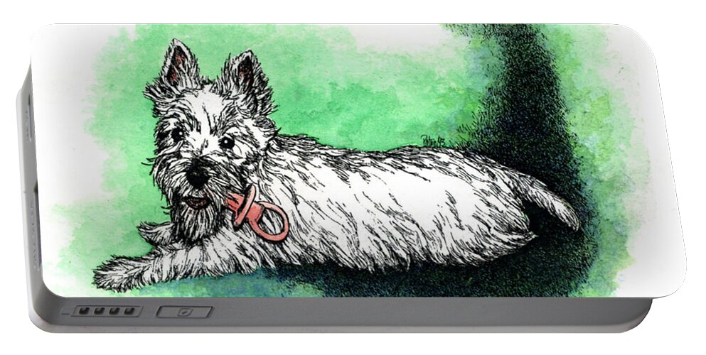 Westie Portable Battery Charger featuring the painting Westie with Soother by Patrice Clarkson