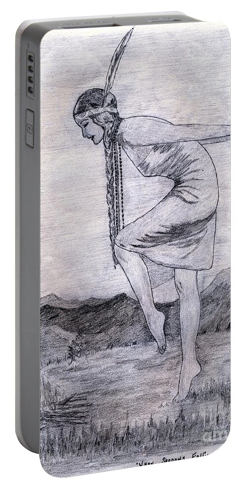 Indian Princess Portable Battery Charger featuring the drawing When Shadows Fall by Donna L Munro
