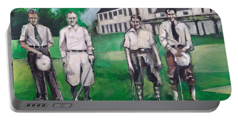Golf Portable Battery Charger featuring the painting Whistling Straits Boys by Tim Nyberg