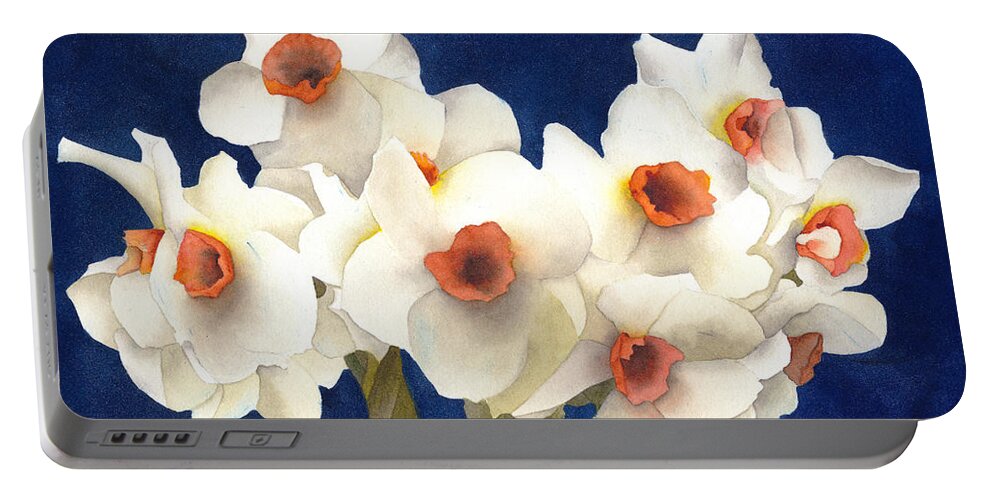 White Portable Battery Charger featuring the painting White Bouquet by Ken Powers